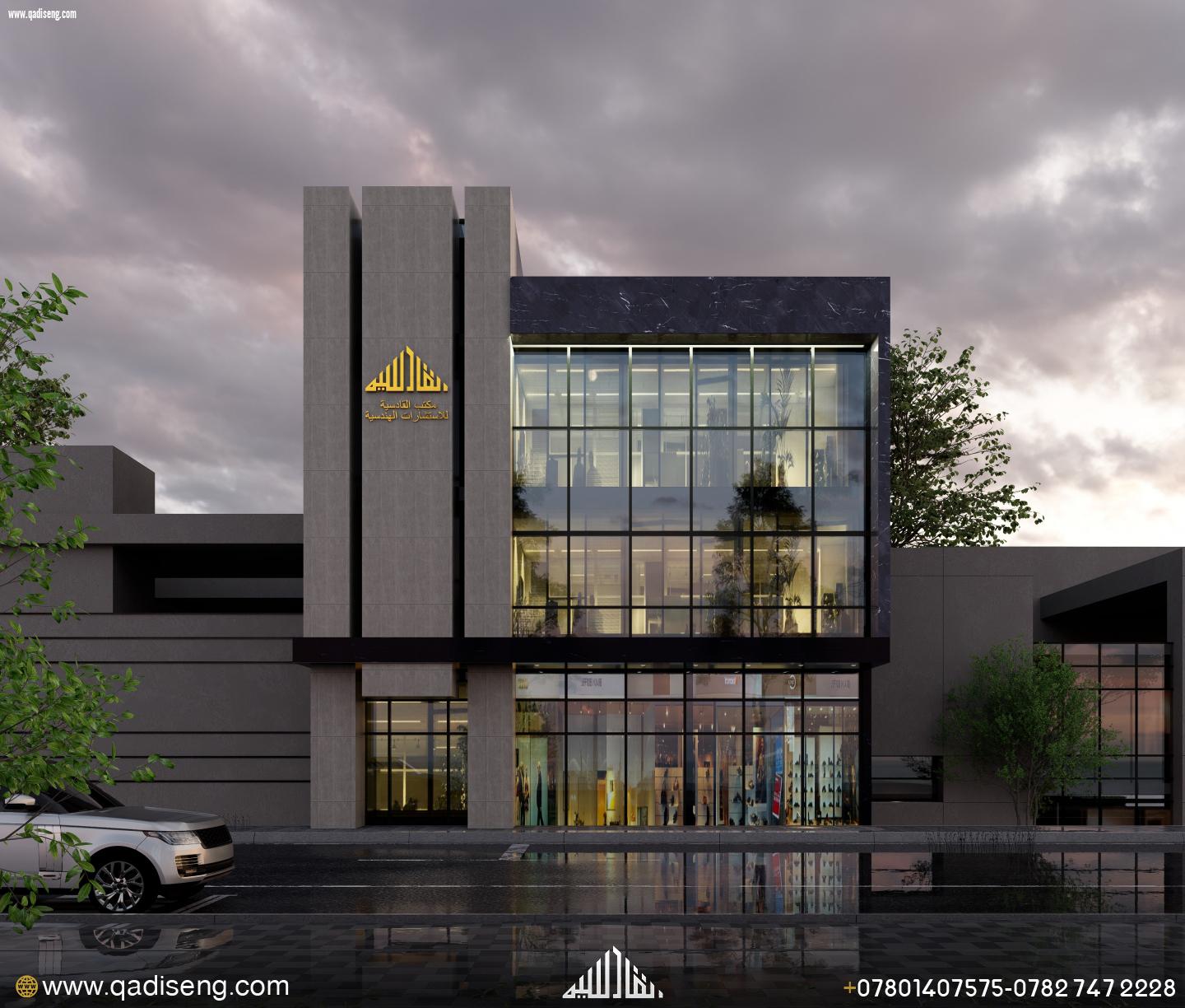 تصاميم معمارية لبناية تجارية تتكون من (3 طوابق) في محافظة الديوانية